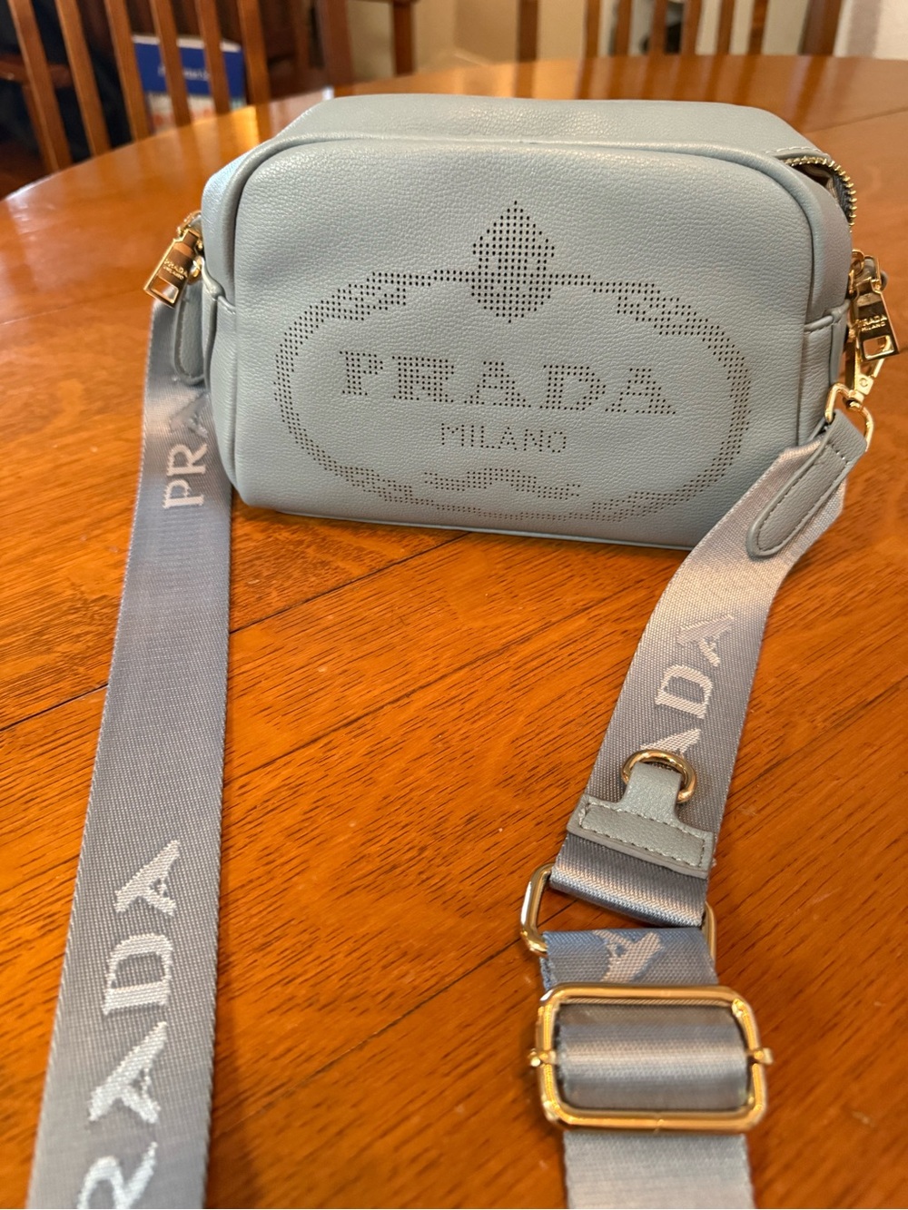Light Blue Perforated Logo Leather Crossbody Bag - Picture 5 of 5